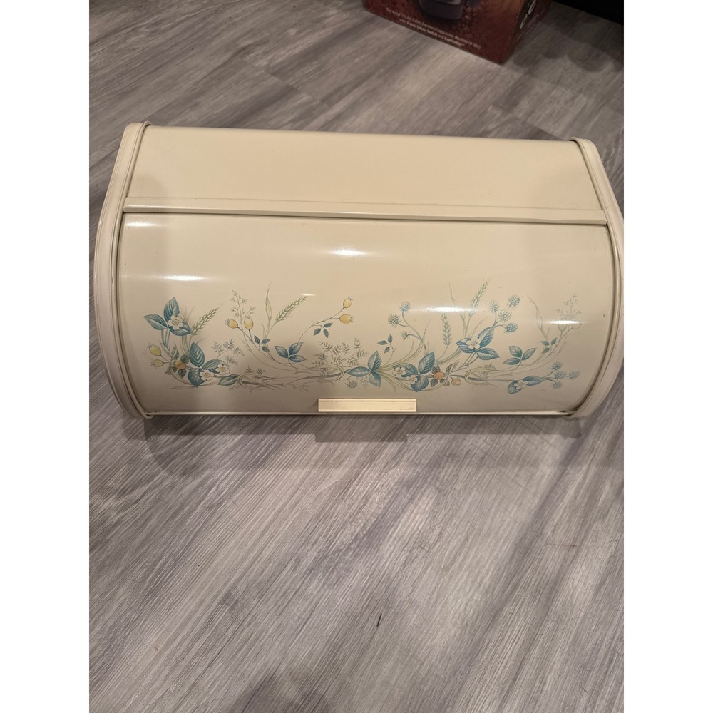 Vintage St Michael Harvest Bread Bin Marks and Spencer Roll Top Metal Cream 70's
